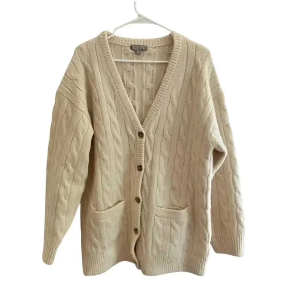 J Crew Relaxed Cable Knit Cardigan Sweater S M CB936 White J.Crew Prep 90s Y2K